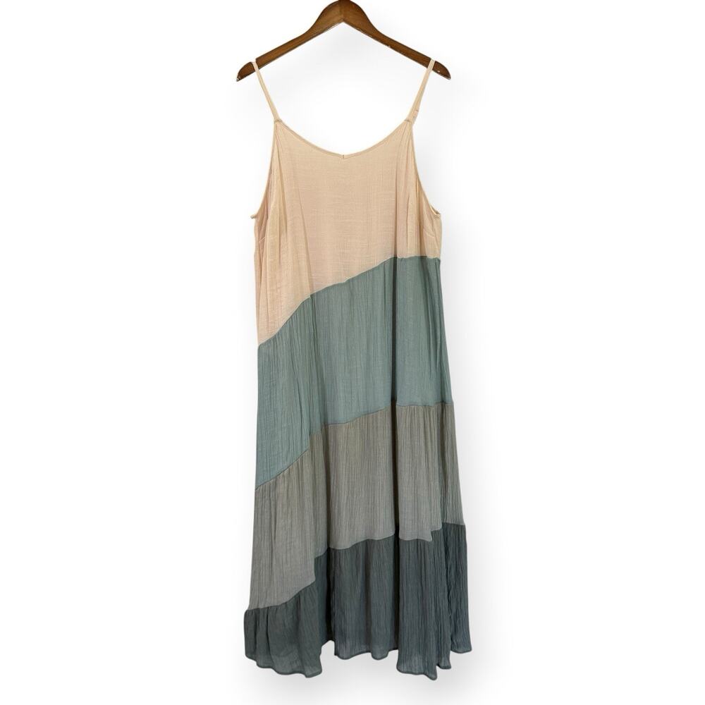 Indigo Rose Sleeveless Colorblock Maxi Dress 1X Cream Green Tiered Boho Summer